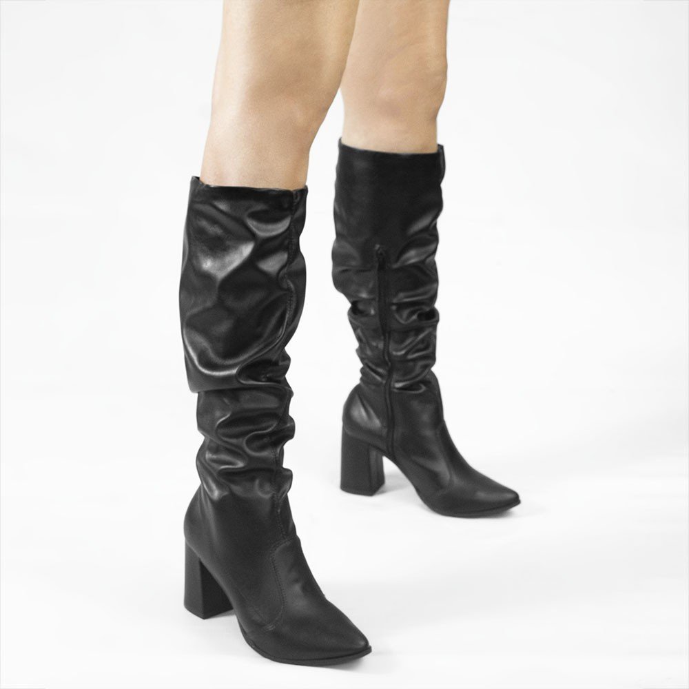 Bota Zatta Drapeada Salto Bloco Virginia Preta Preto 4