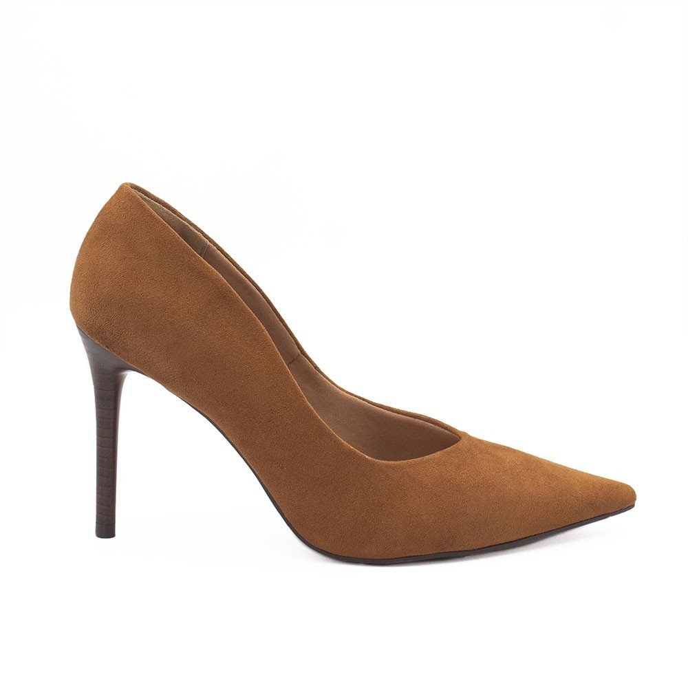 Scarpin Zatta Bico Fino Salto Alto  Anita Suede Caramelo