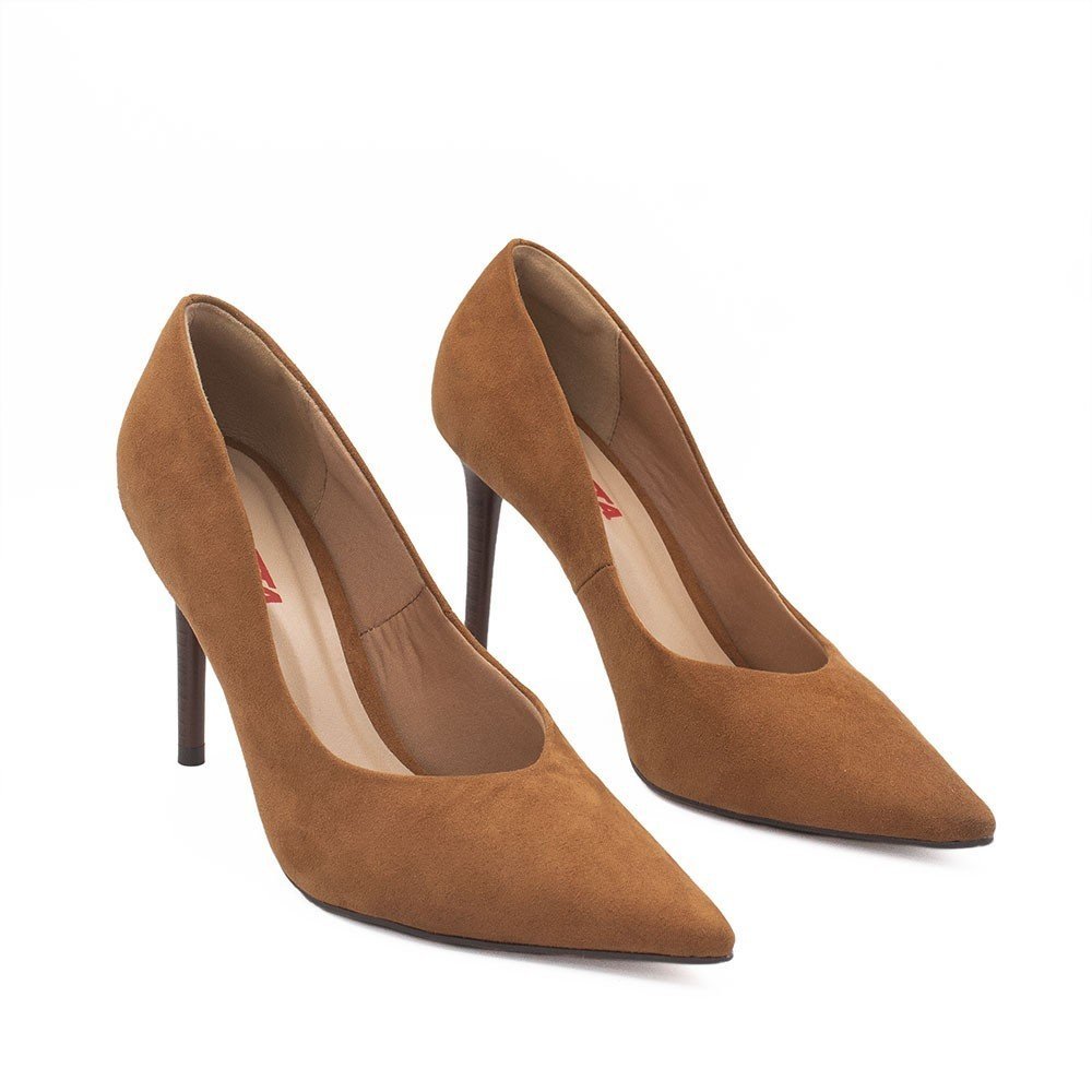 Scarpin Zatta Bico Fino Salto Alto Anita Suede Caramelo Caramelo 3