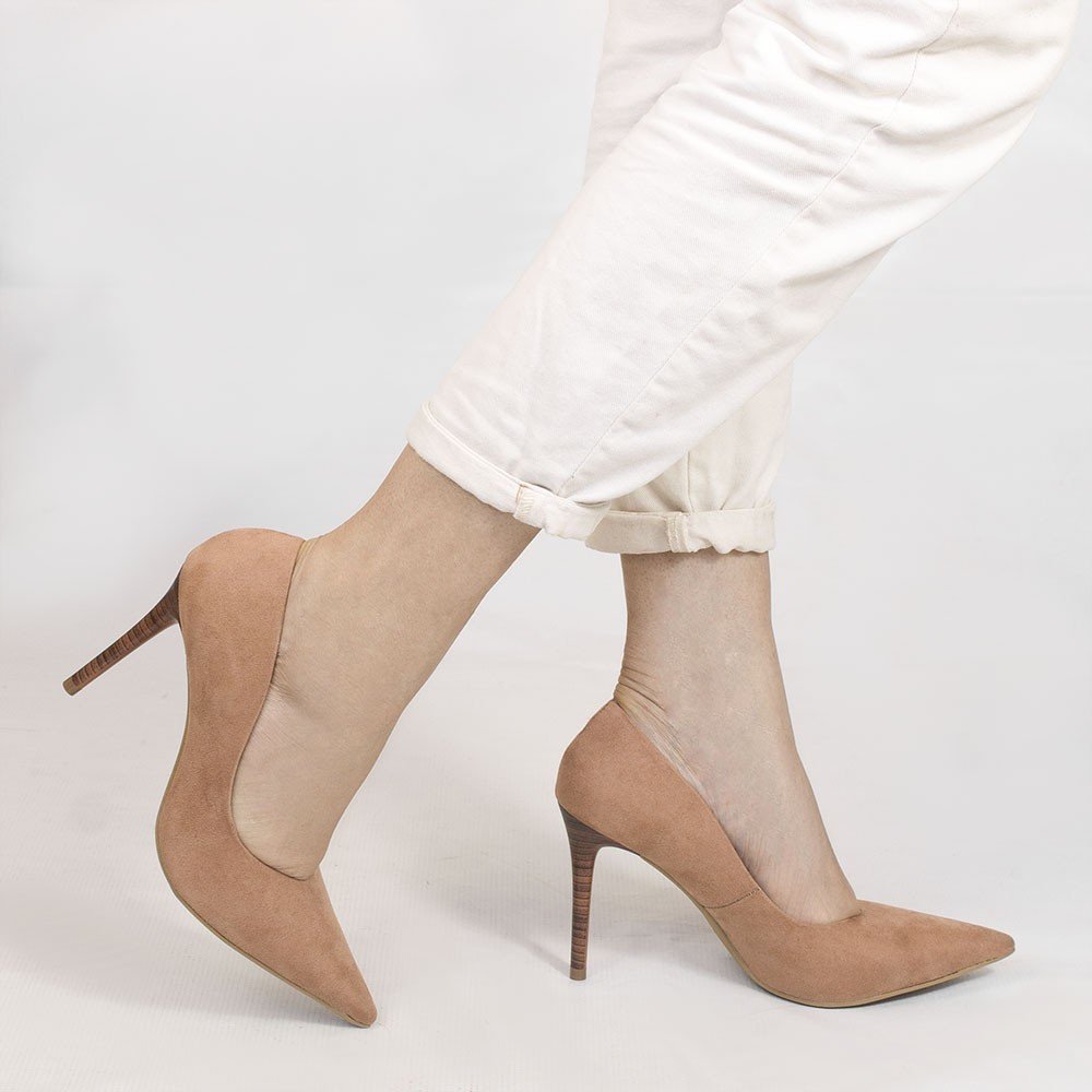 Scarpin Zatta Bico Fino Salto Alto Anita Suede Nude Nude 2
