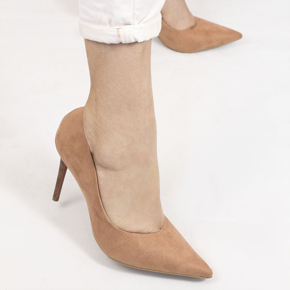 Scarpin Zatta Bico Fino Salto Alto Anita Suede Nude Nude 4