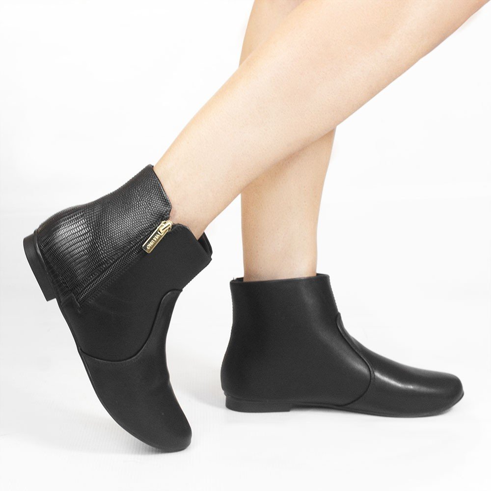 Bota Zatta Flat Cano Curto Núbia Preta Preto 2