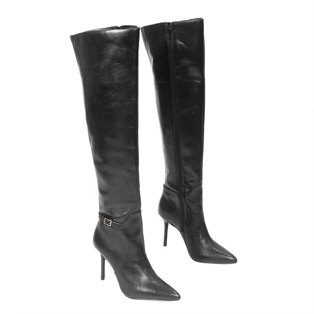 Bota Zatta Over The Knee Bico Fino Couro Julia Preta Preto 4