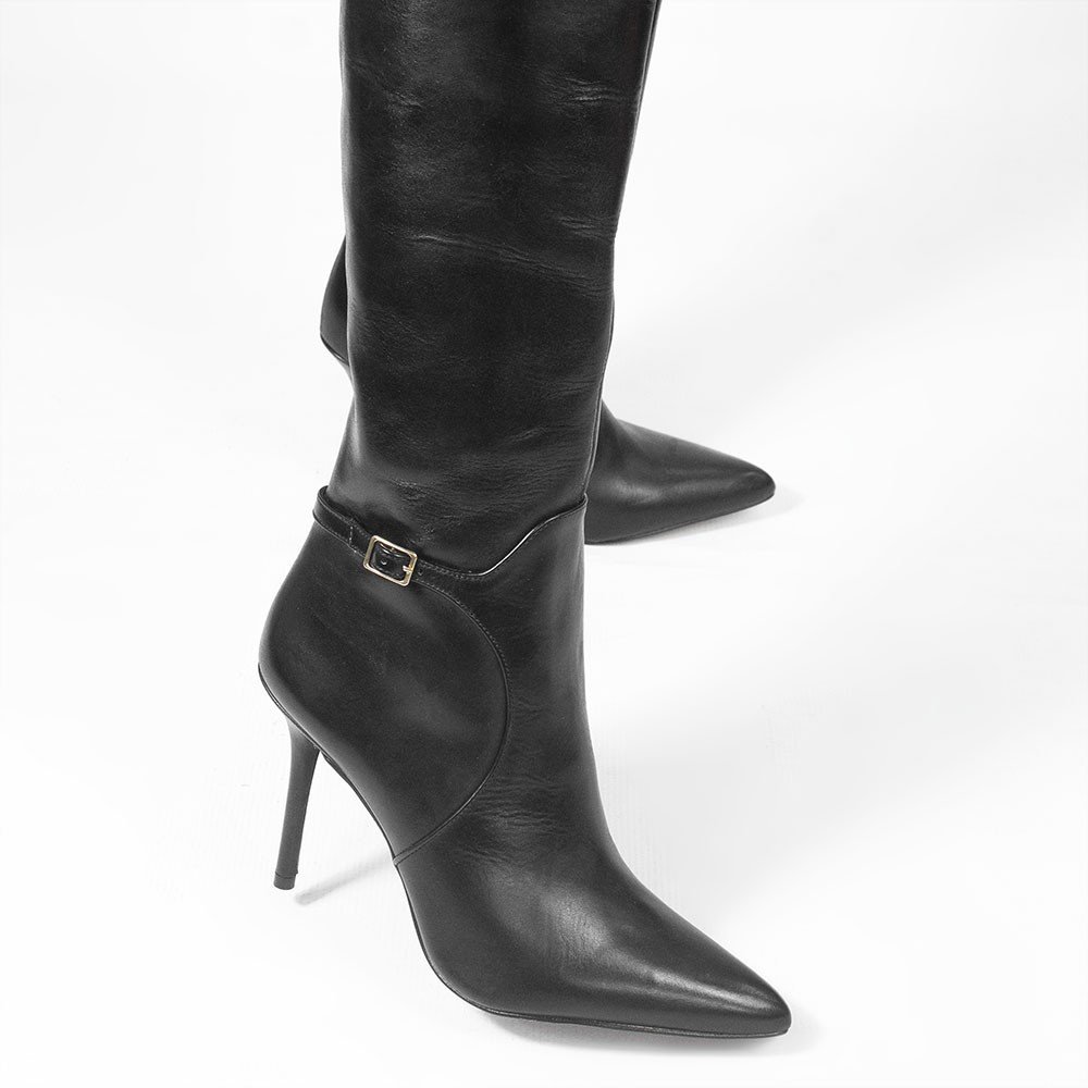 Bota Zatta Over The Knee Bico Fino Couro Julia Preta Preto 3