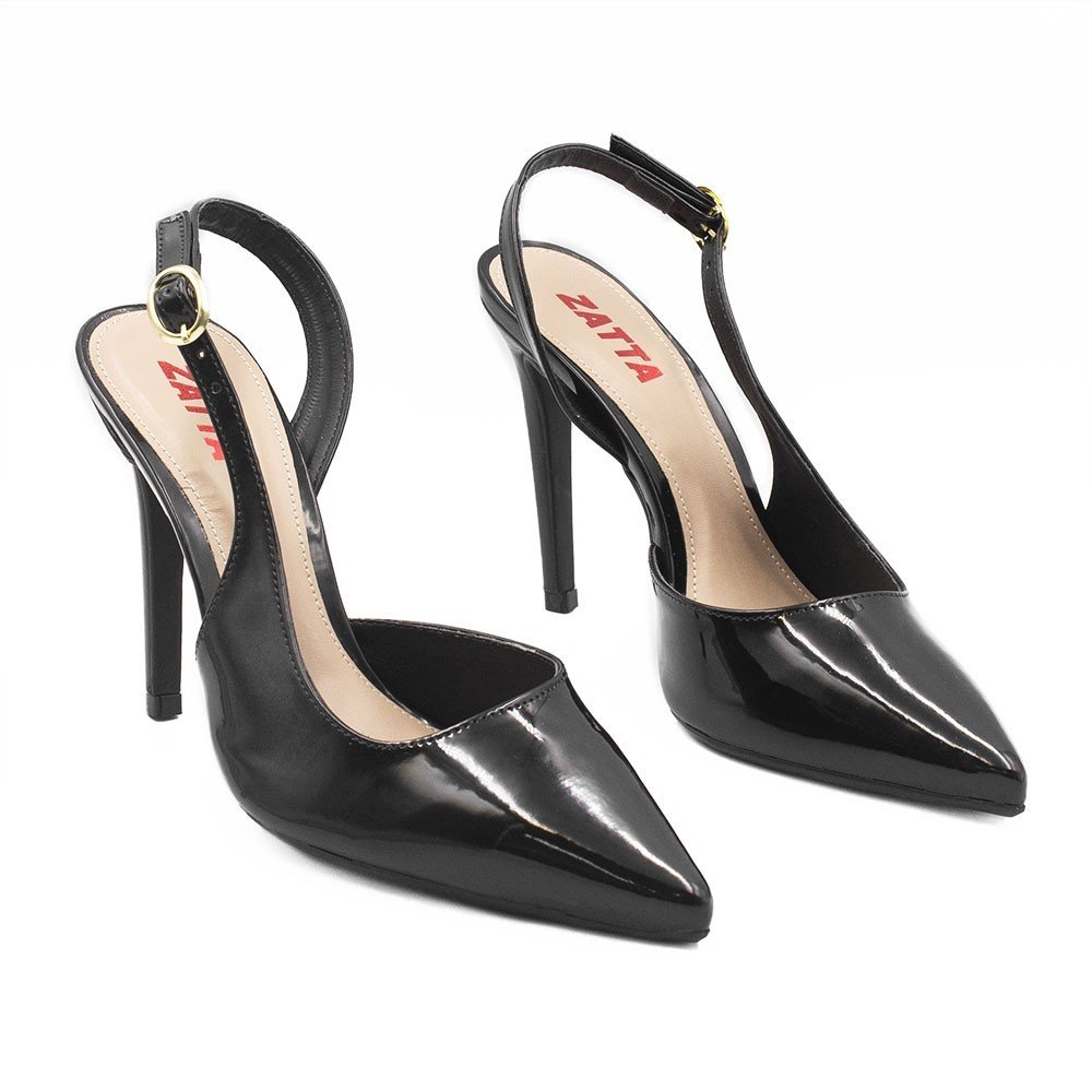 Scarpin Zatta Slingback Salto Alto Donna Verniz Preto Preto 3