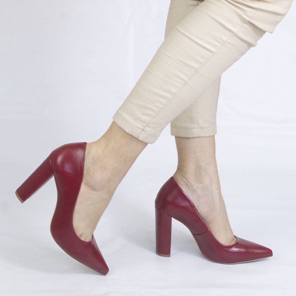Scarpin Zatta Salto Grosso Jaine Marsala Vermelho 4