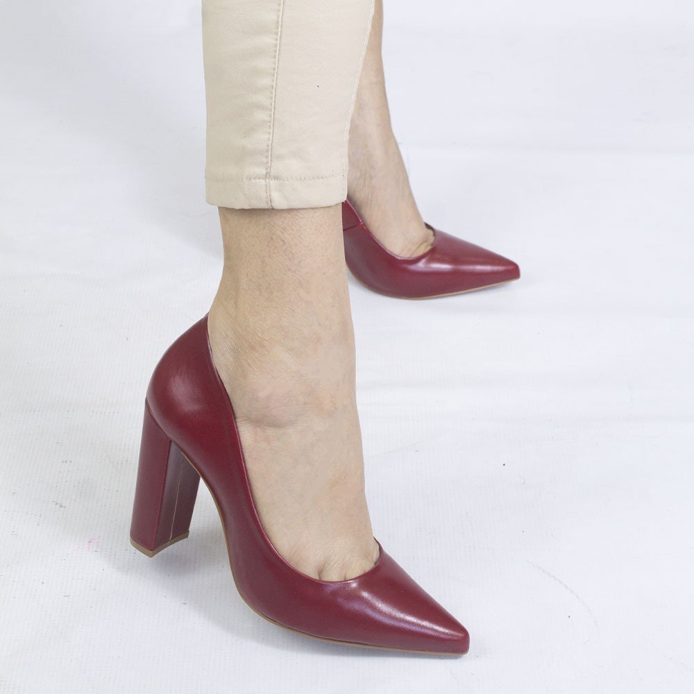 Scarpin Zatta Salto Grosso Jaine Marsala Vermelho 9