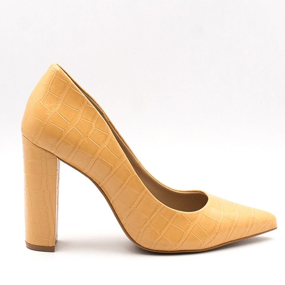 Scarpin Zatta Salto Grosso Jaine Croco Mel