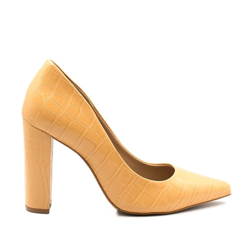 Scarpin Zatta Salto Grosso Jaine Croco Mel Marrom 2