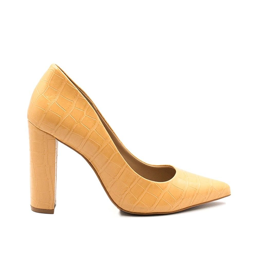 Scarpin Zatta Salto Grosso Jaine Croco Mel Marrom 3