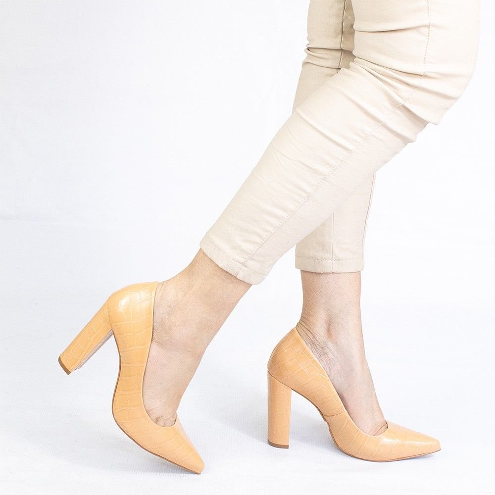 Scarpin Zatta Salto Grosso Jaine Croco Mel Marrom 5