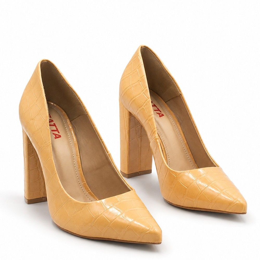 Scarpin Zatta Salto Grosso Jaine Croco Mel Marrom 7