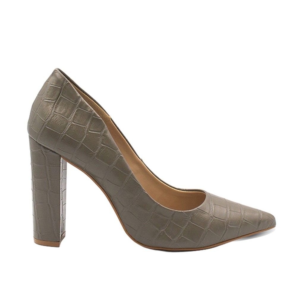 Scarpin Zatta Salto Grosso Jaine Cinza