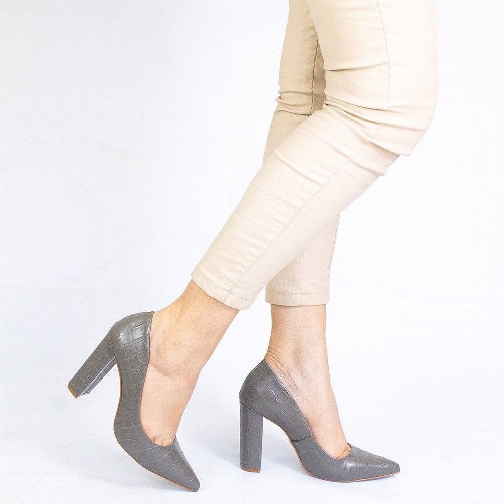 Scarpin Zatta Salto Grosso Jaine Cinza Prata 4