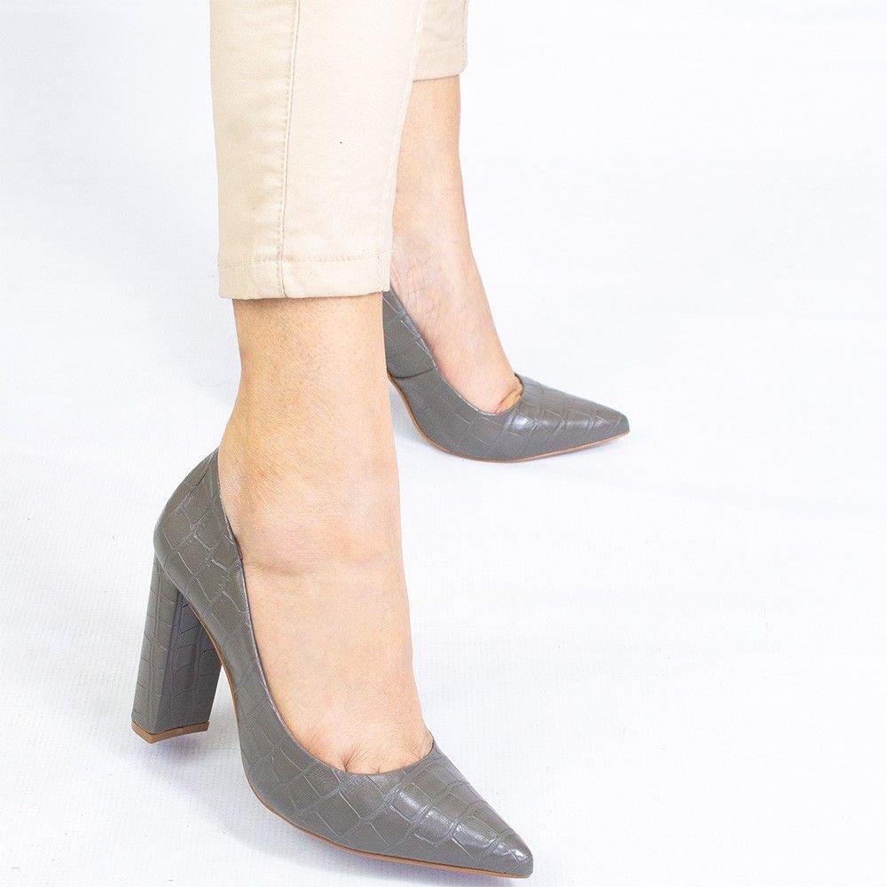 Scarpin Zatta Salto Grosso Jaine Cinza Prata 9