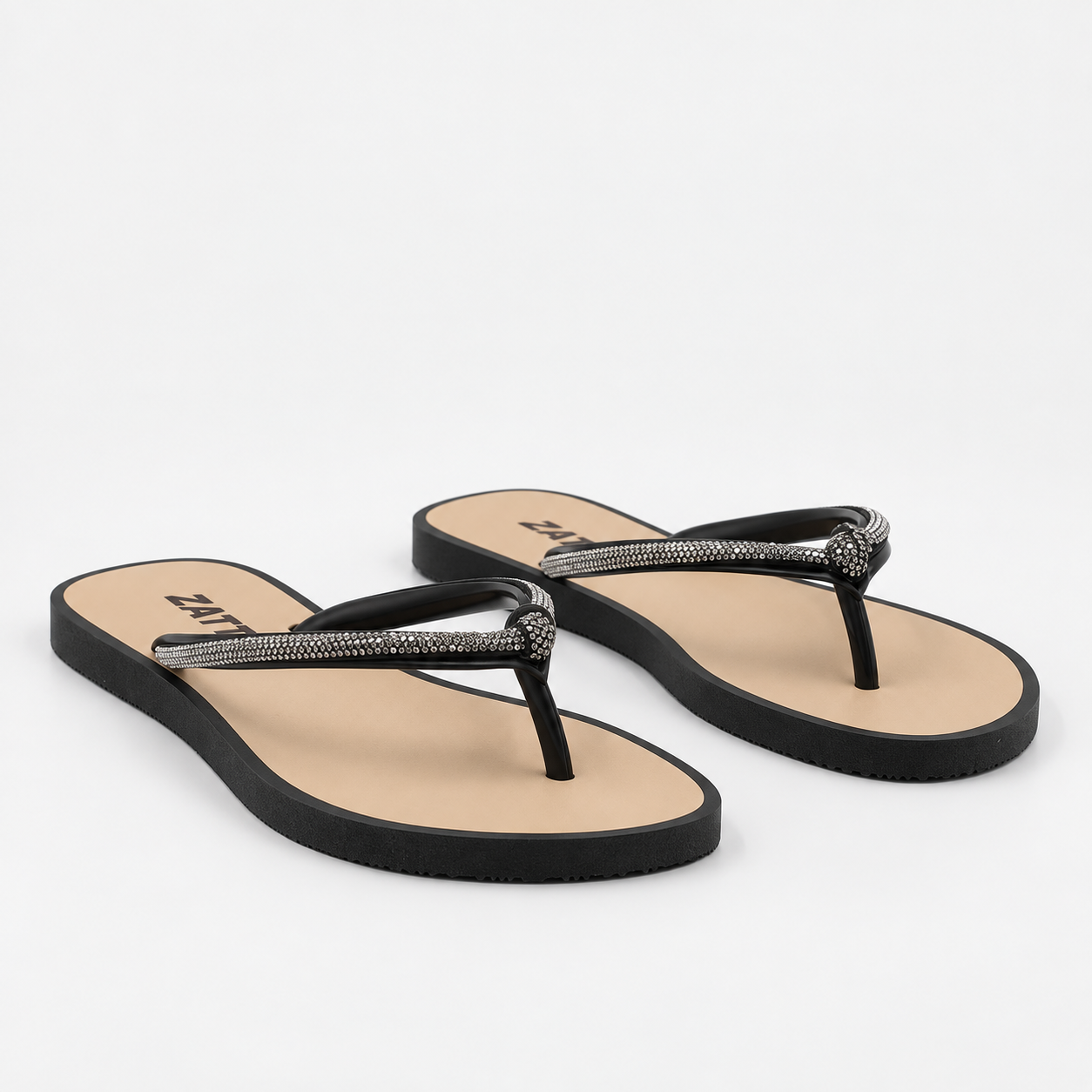 Chinelo Zatta de Dedo Nó Strass Poliana Preto Preto 4