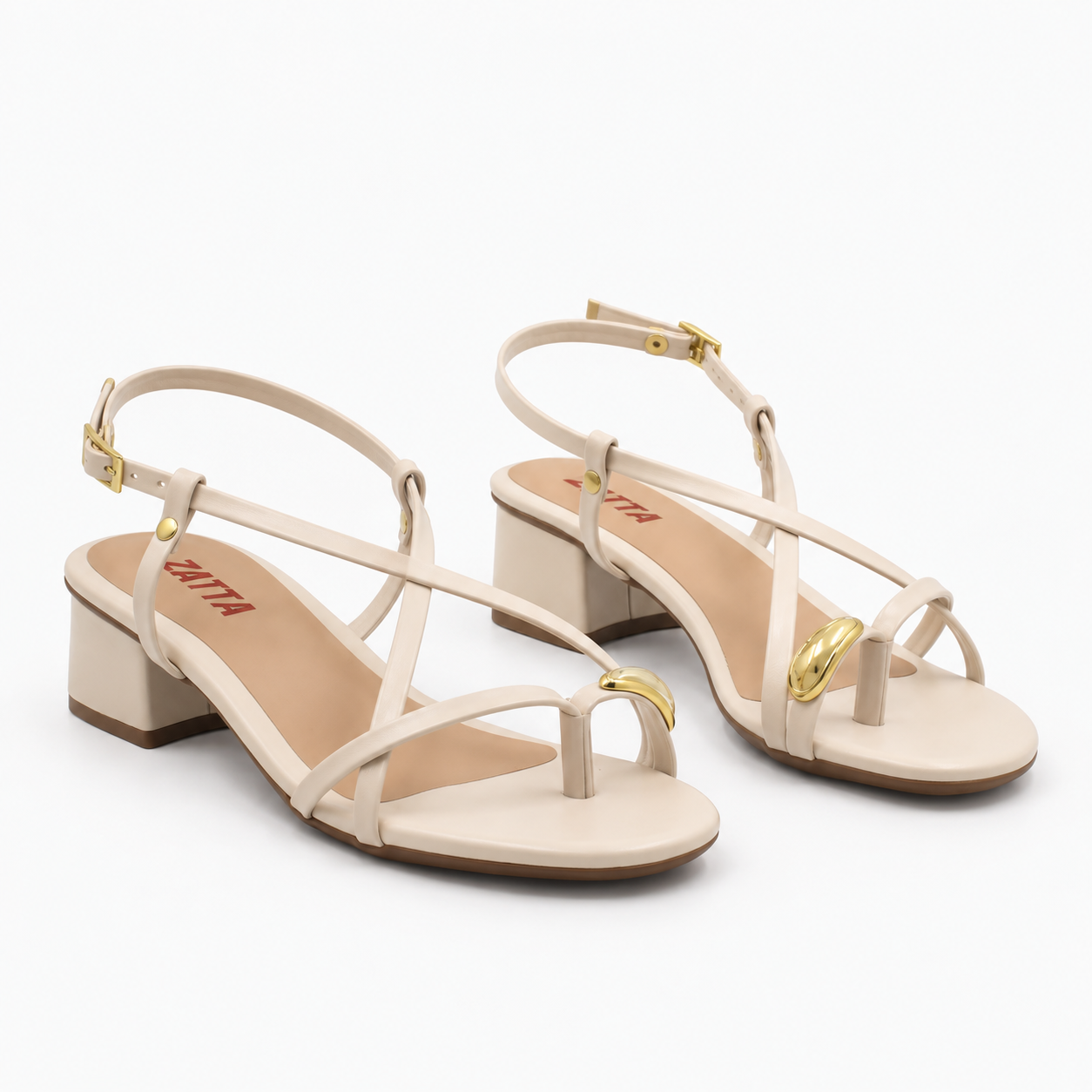 Sandália Zatta de Tiras com Detalhe Metálico Simone Off White Branco 4