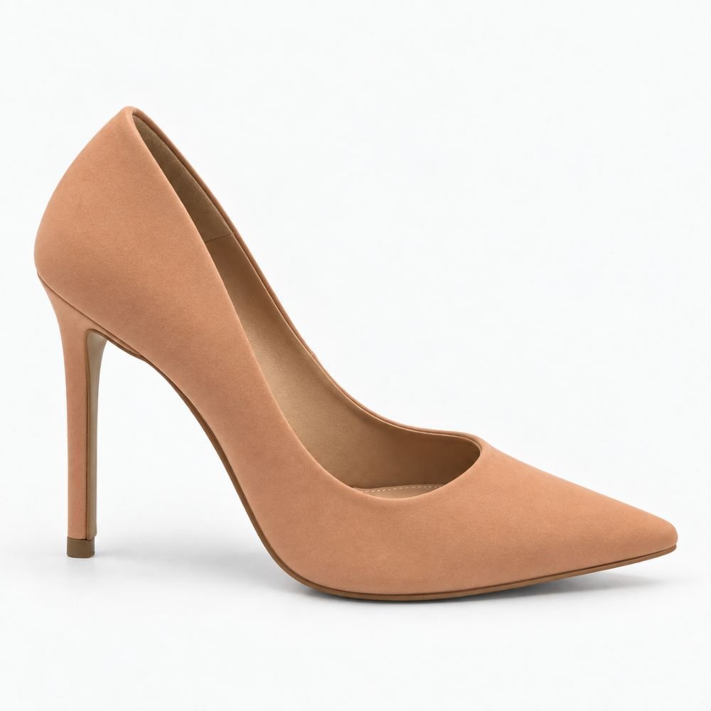 Scarpin Bico Fino Salto Suzy Nobuck Nude Bege 2