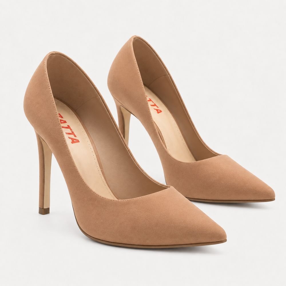 Scarpin Bico Fino Salto Suzy Nobuck Nude Bege 5