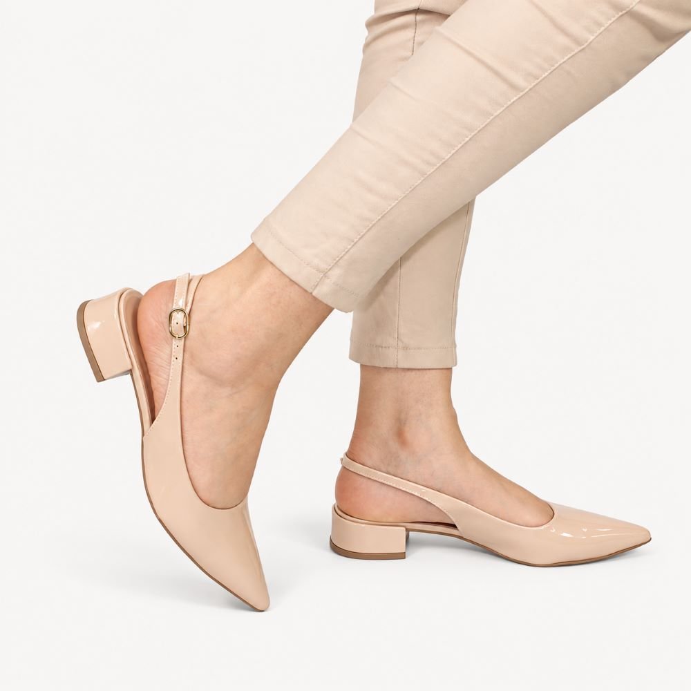 Scarpin Zatta Slingback Salto Baixo Dalila Amendoa Bege 2