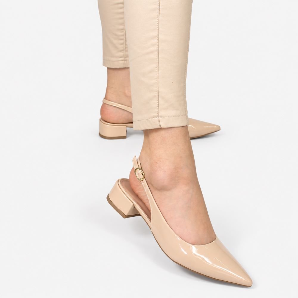 Scarpin Zatta Slingback Salto Baixo Dalila Amendoa Bege 3
