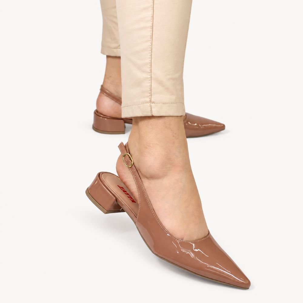 Scarpin Zatta Slingback Salto Baixo Dalila Nude Bege 4