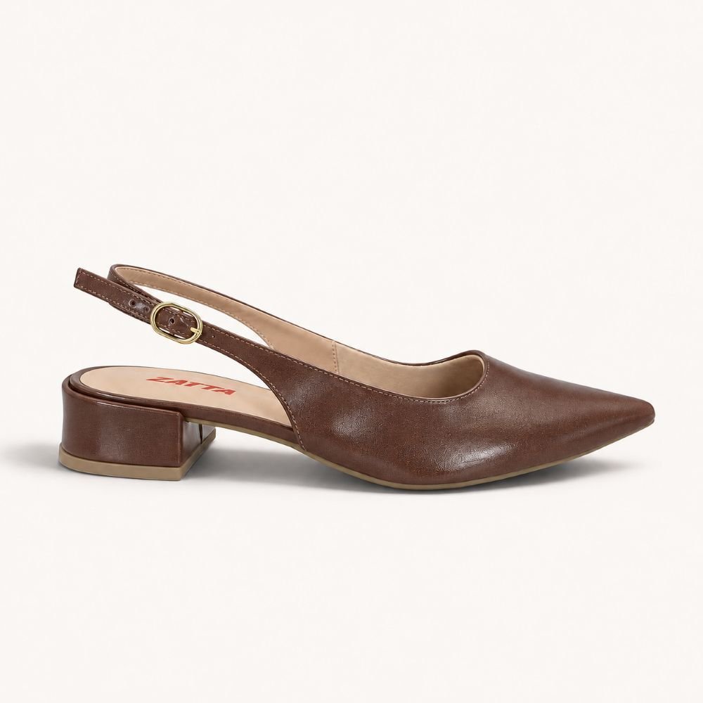 Scarpin Zatta Slingback Salto Baixo Dalila Marrom