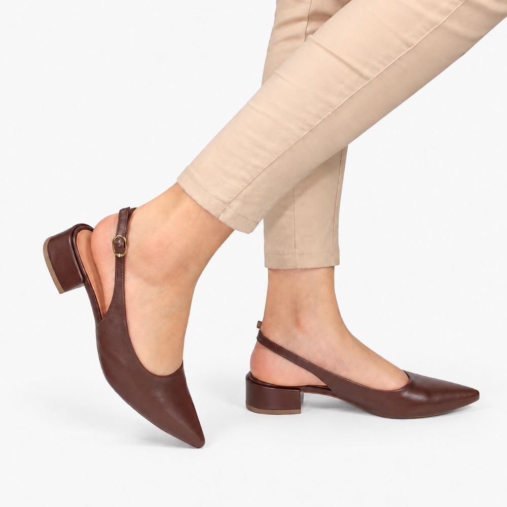 Scarpin Zatta Slingback Salto Baixo Dalila Marrom Marrom 2