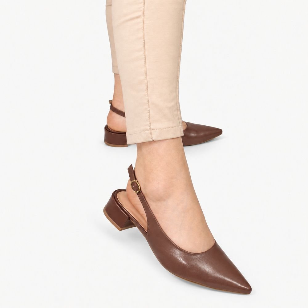 Scarpin Zatta Slingback Salto Baixo Dalila Marrom Marrom 4