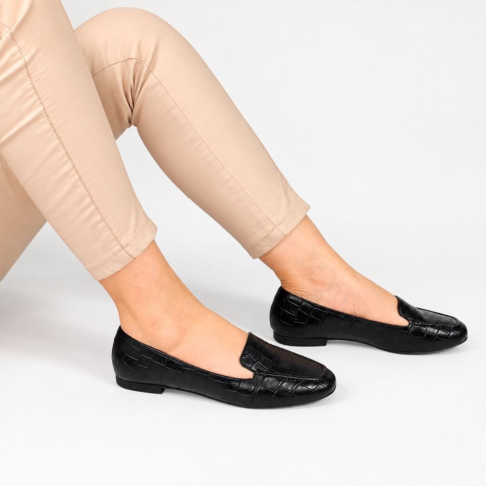 Mocassim Zatta Liso Bico Quadrado Silvana Texturizado Preto Preto 2