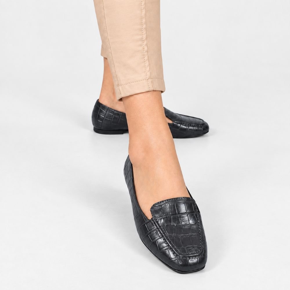 Mocassim Zatta Liso Bico Quadrado Silvana Texturizado Preto Preto 3
