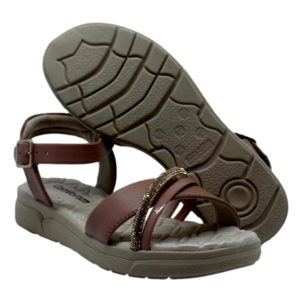 SANDÁLIA FEMININA STRASS COMFORTFLEX Marrom 6