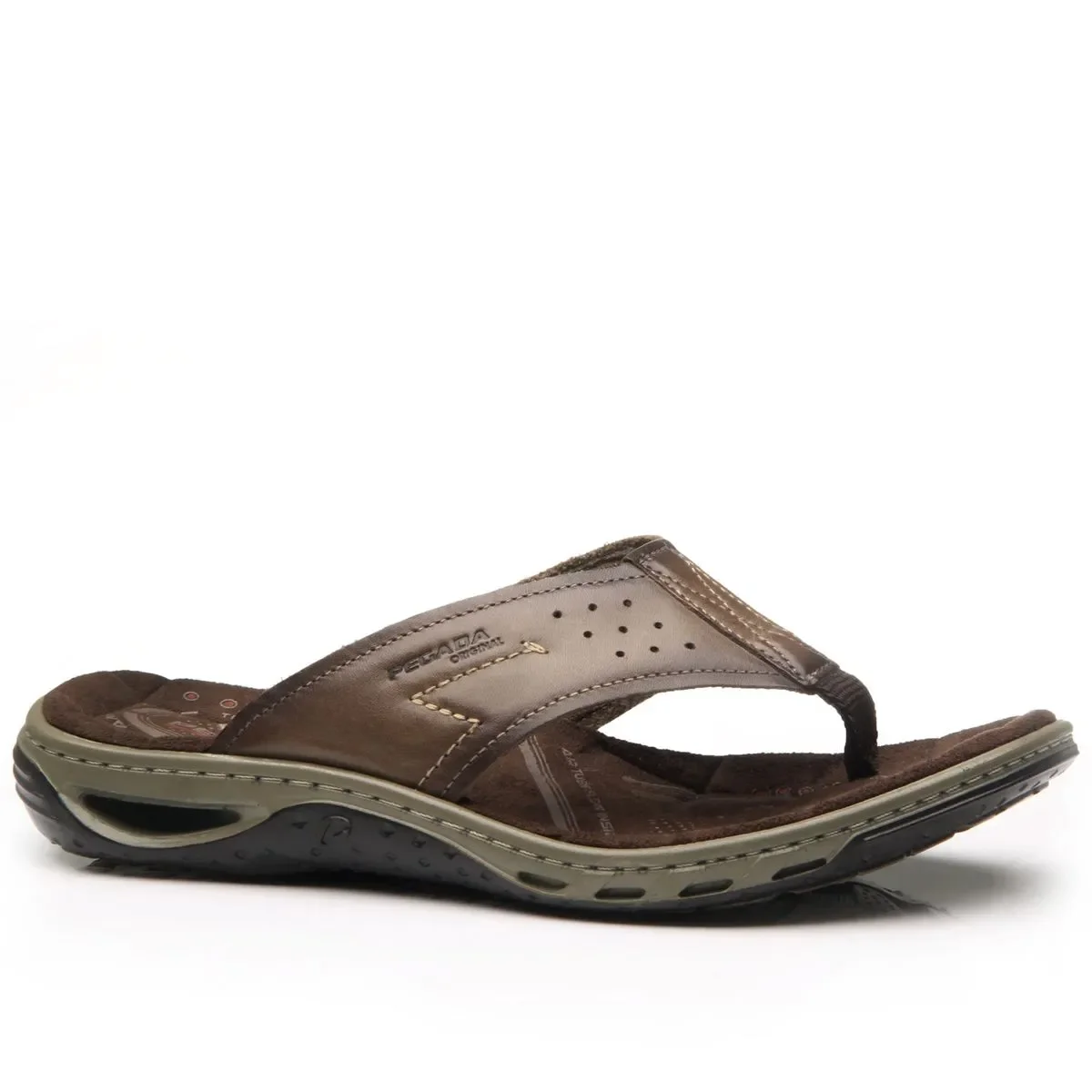 Chinelo Pegada Masculino em Couro Pinhão Marrom 1
