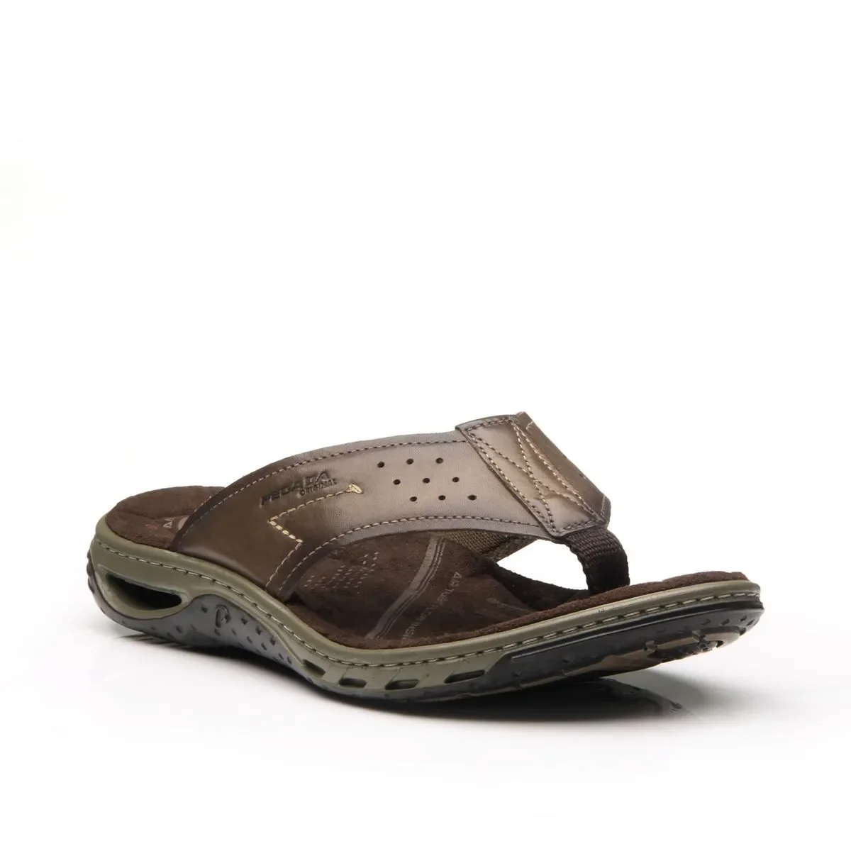 Chinelo Pegada Masculino em Couro Pinhão Marrom 3