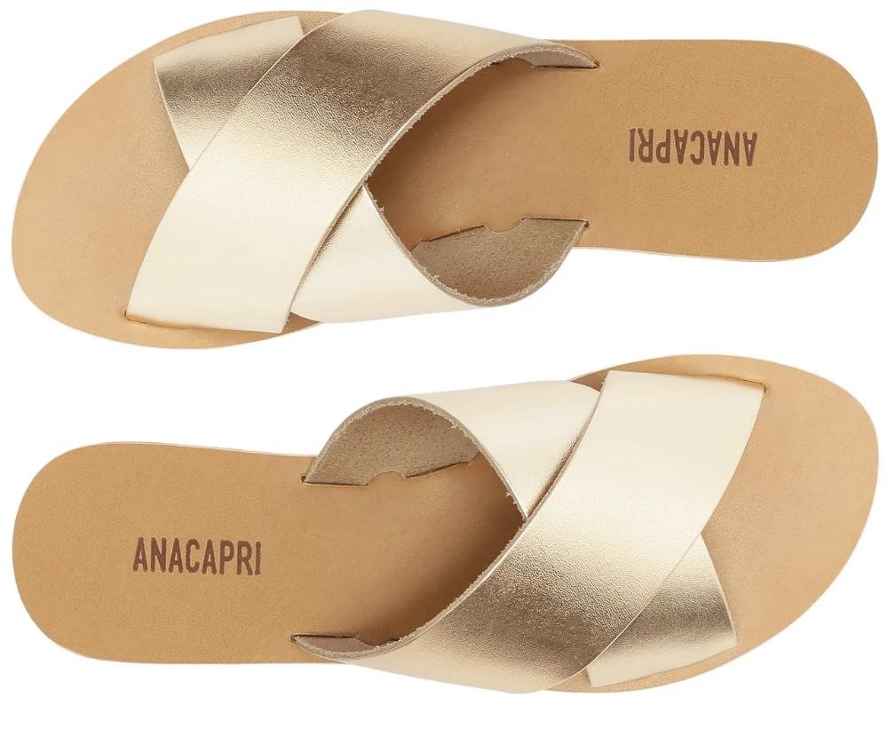 RASTEIRA SLIDE FEMININA ANACAPRI TIRAS CRUZADAS COURO DOURADO C300140004/1 Dourado 5