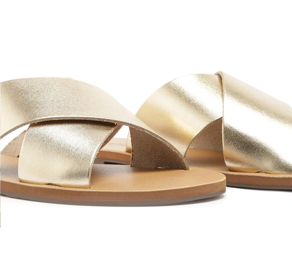 RASTEIRA SLIDE FEMININA ANACAPRI TIRAS CRUZADAS COURO DOURADO C300140004/1 Dourado 6