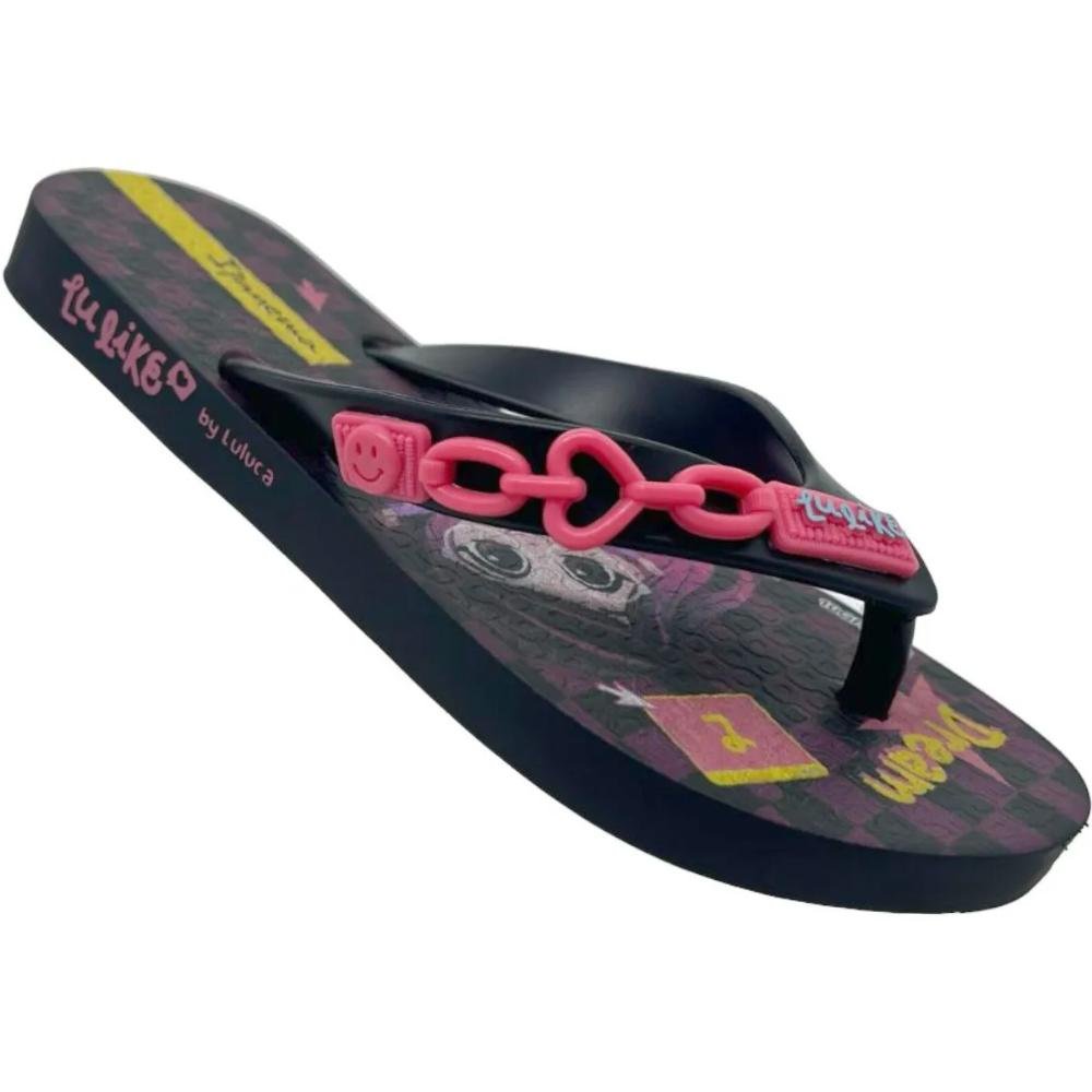 CHINELO INFANTIL MENINA GRENDENE IPANEMA LULUCA 26853 Preto/Rosa 3