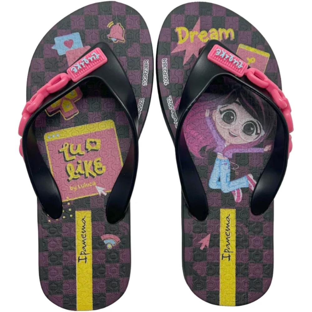 CHINELO INFANTIL MENINA GRENDENE IPANEMA LULUCA 26853 Preto/Rosa 5