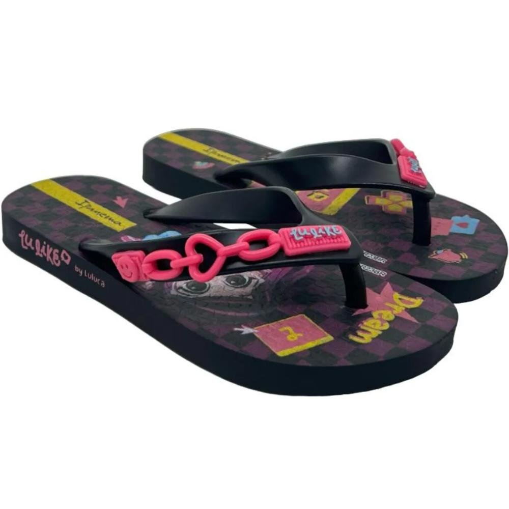 CHINELO INFANTIL MENINA GRENDENE IPANEMA LULUCA 26853 Preto/Rosa 6