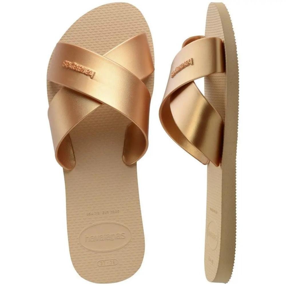 CHINELO FEMININO SLIDE HAVAIANAS AQUA METALLIC 4148866 Dourado 4