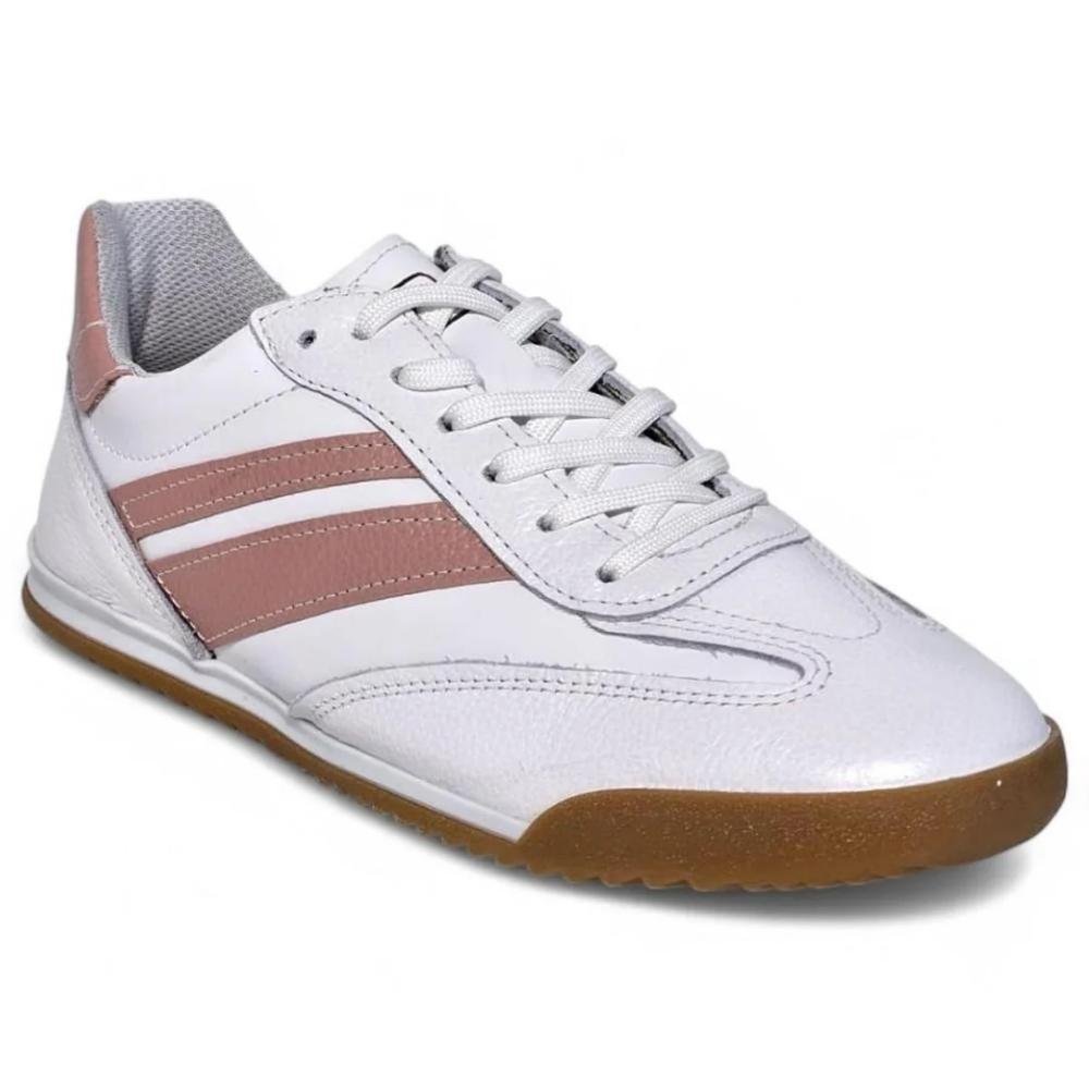 TENIS PEGADA COURO FEMININO 212802 Branco/Rosé 3