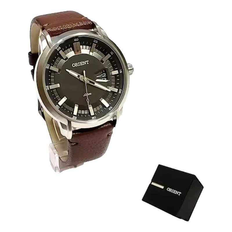 RELOGIO ORIENT ETERNAL COURO MASCULINO MBSC1039G1NX Marrom/Prata 3