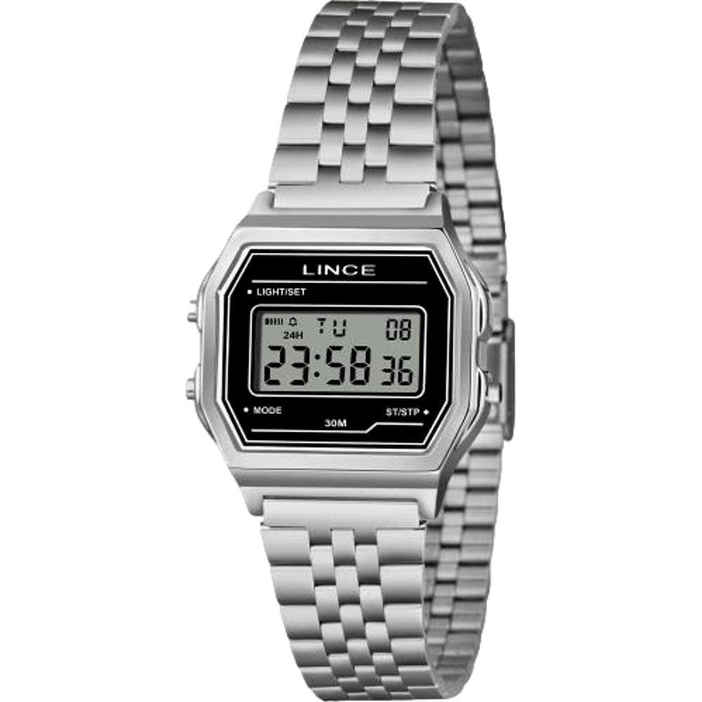 RELÓGIO DIGITAL LINCE VINTAGE FEMININO SDMJ180L34BPSX Prata/Preto 1