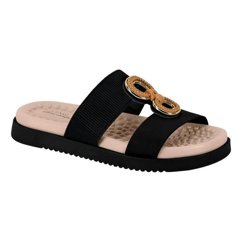 TAMANCO MODARE SLIDE ULTRACONFORTO FEMININO 7178.107 Preto/Camel 2