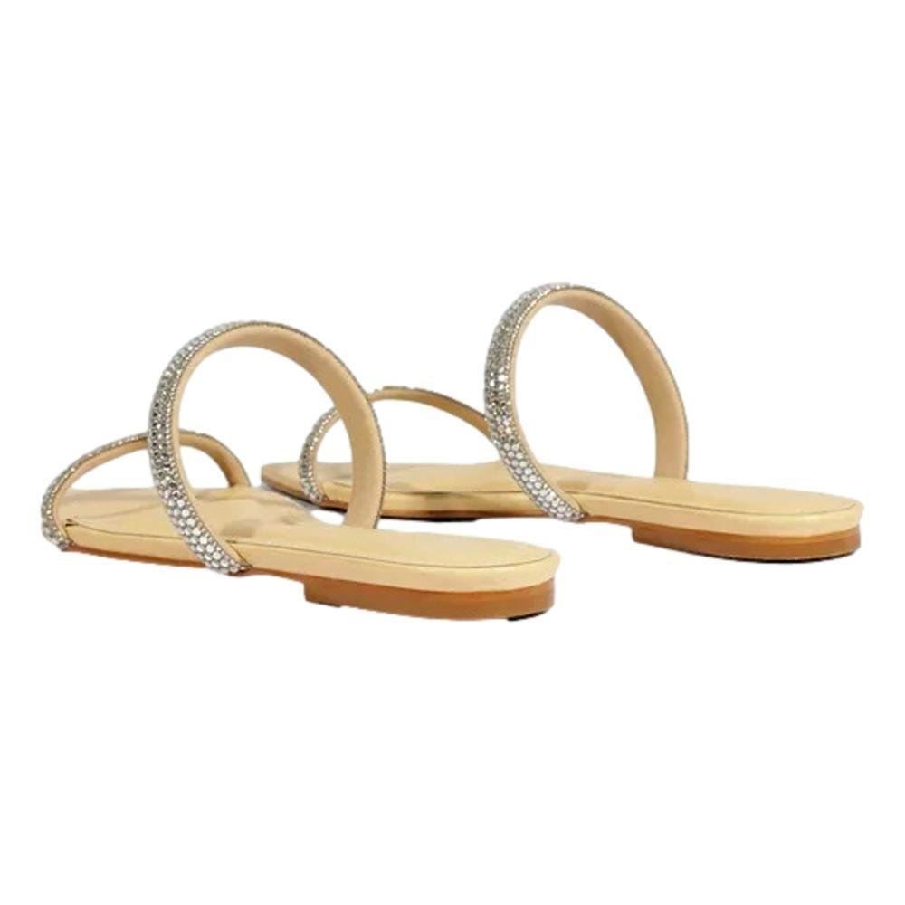 CHINELO SCHUTZ SLIDE COURO FEMININO STRASS S222870001 Bege/Prata 3