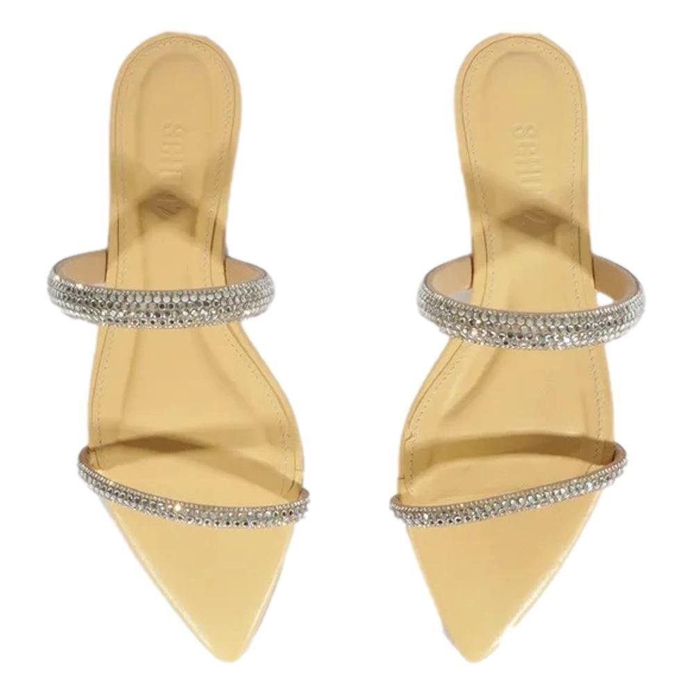 CHINELO SCHUTZ SLIDE COURO FEMININO STRASS S222870001 Bege/Prata 4