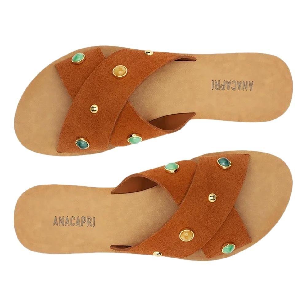 CHINELO ANACAPRI SLIDE TIRAS CRUZADAS PEDRARIA FEMININO C300140446 Marrom 2