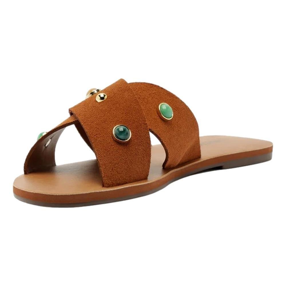 CHINELO ANACAPRI SLIDE TIRAS CRUZADAS PEDRARIA FEMININO C300140446 Marrom 3