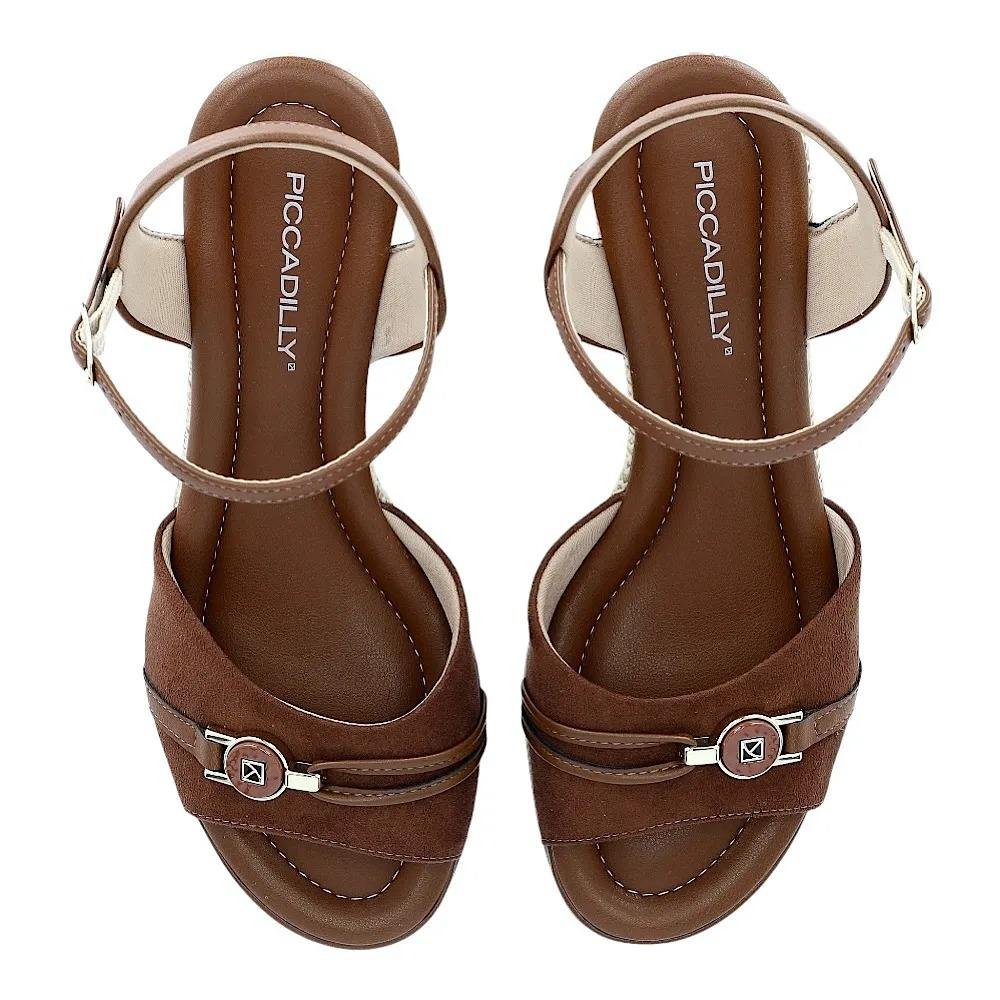 SANDÁLIA ANABELA PICCADILLY FEMININA ESPADRILLE 408243 Conhaque/Marfim 4