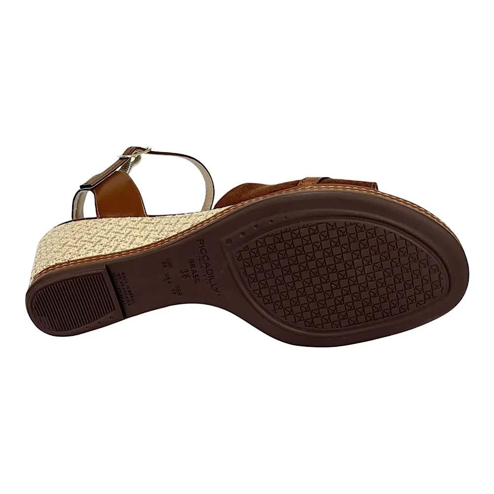 SANDÁLIA ANABELA PICCADILLY FEMININA ESPADRILLE 408243 Conhaque/Marfim 6
